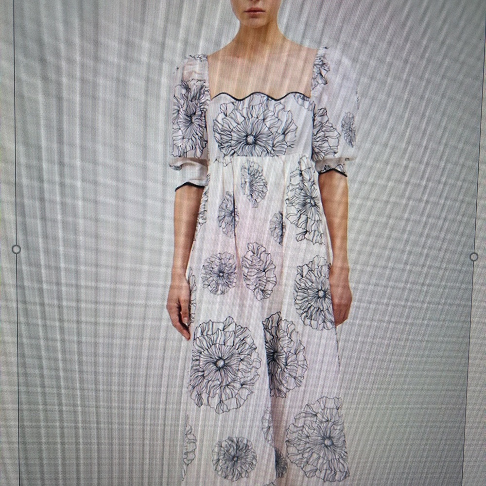 Ancora Midnight Garden Dress New Size Large Floral Puff Sleeve Maxi Dress